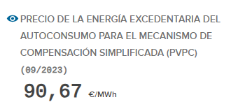 Precio de la electricidad con tarifa PVPC 2.0 TD a septiembre de 2023. Fuente: Red eléctrica española